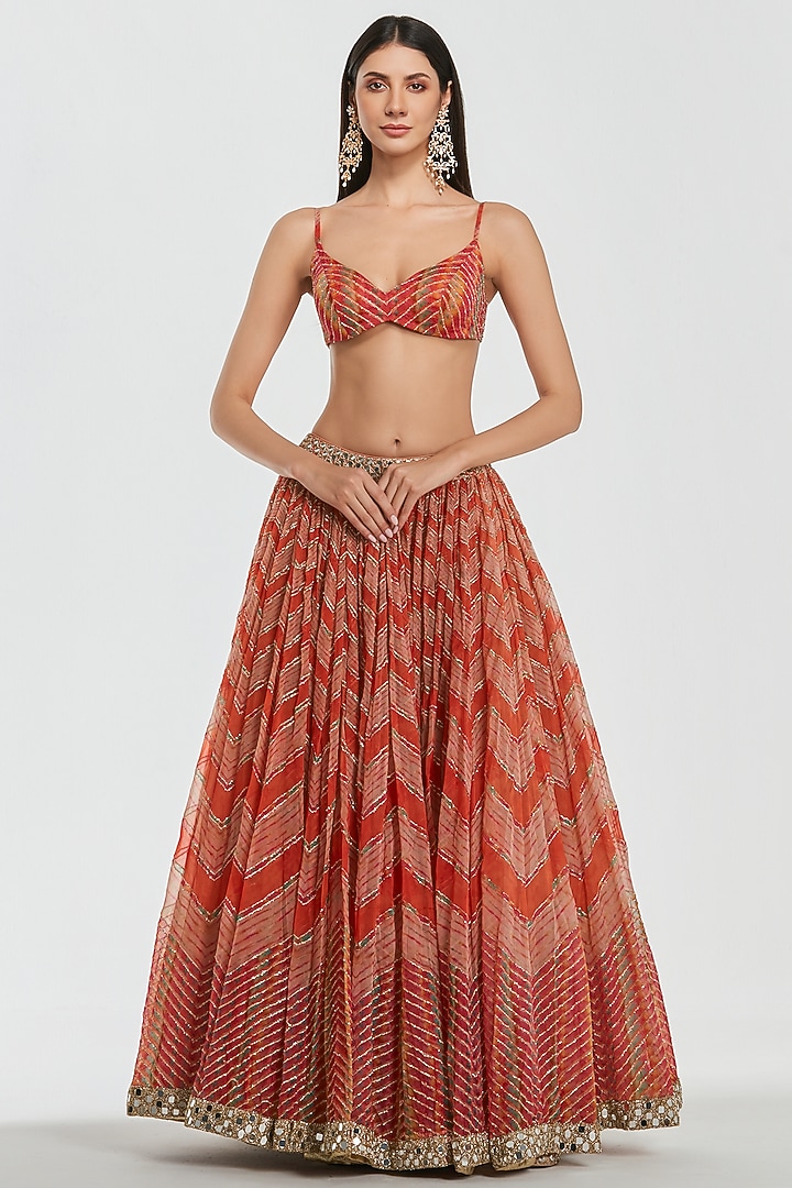 Multi-Colored Organza Zari Work Bridal Lehenga Set by Abhinav Mishra at Pernia's Pop Up Shop