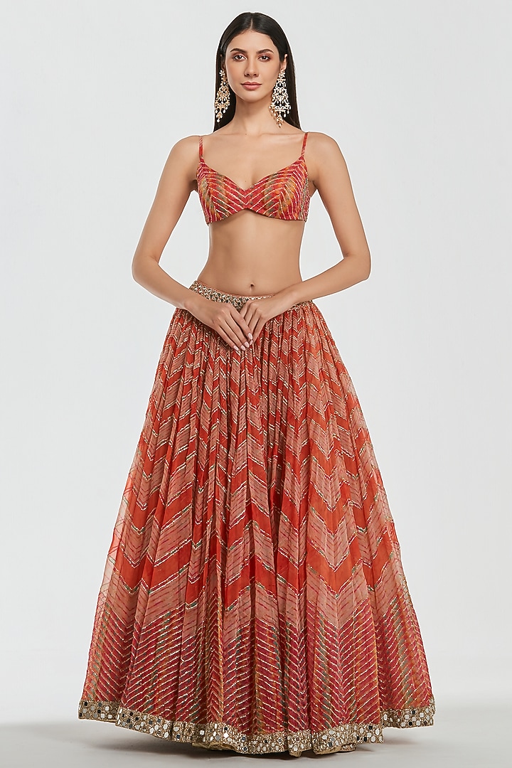 Multi-Colored Organza Zari Work Bridal Lehenga Set by Abhinav Mishra at Pernia's Pop Up Shop