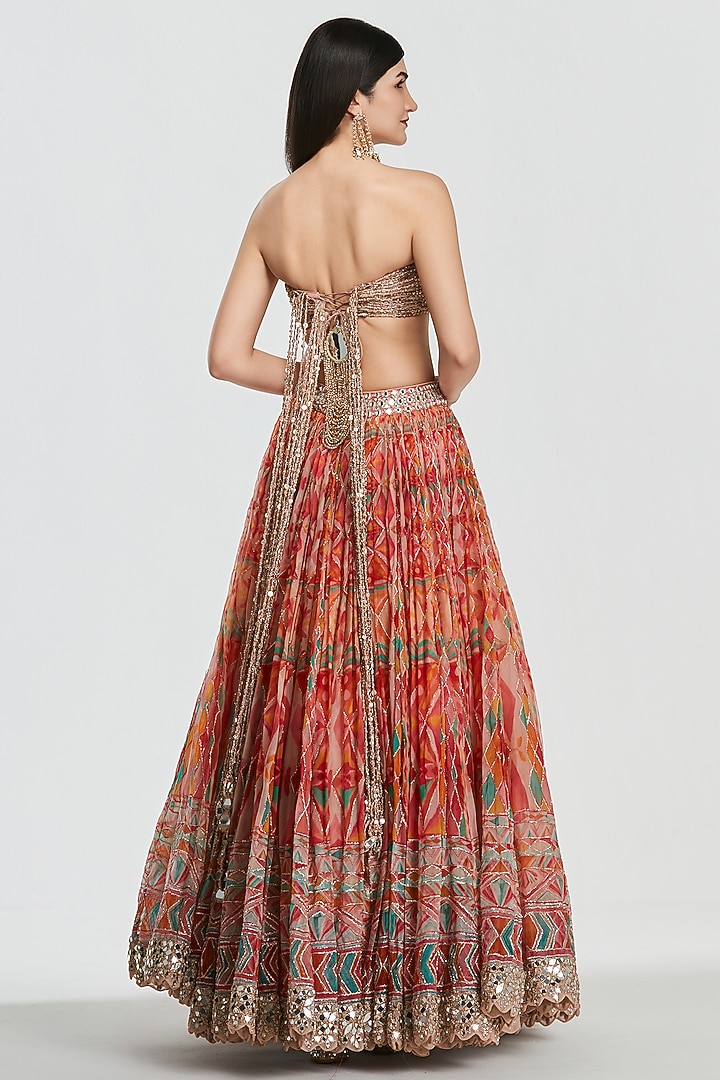 Multi-Colored Organza Mirror Work Bridal Lehenga Set by Abhinav Mishra at Pernia's Pop Up Shop