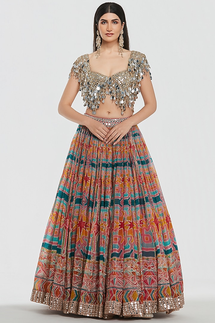 Multi-Colored Organza Sequins Work Bridal Lehenga Set by Abhinav Mishra at Pernia's Pop Up Shop