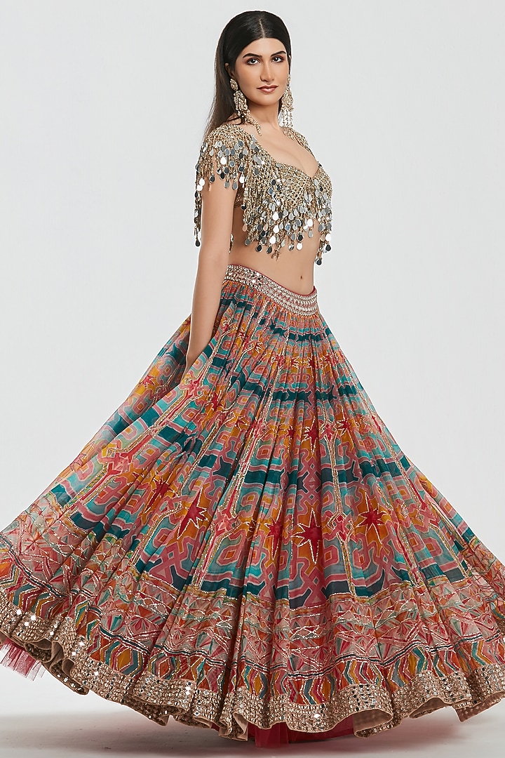 Multi-Colored Organza Sequins Work Bridal Lehenga Set by Abhinav Mishra at Pernia's Pop Up Shop