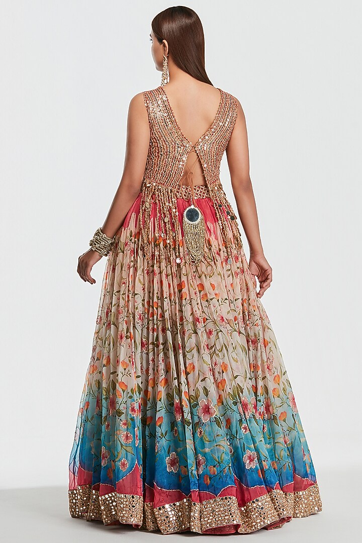 Multi-Colored Organza Mirror Work Bridal Lehenga Set by Abhinav Mishra at Pernia's Pop Up Shop