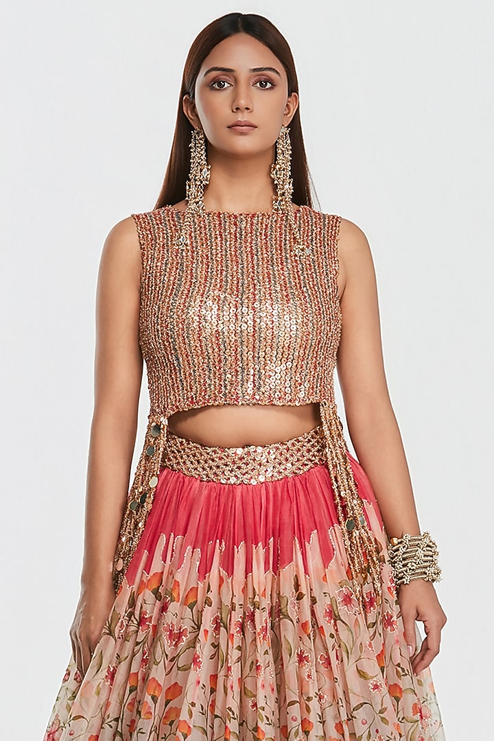 Multi-Colored Organza Mirror Work Bridal Lehenga Set by Abhinav Mishra at Pernia's Pop Up Shop