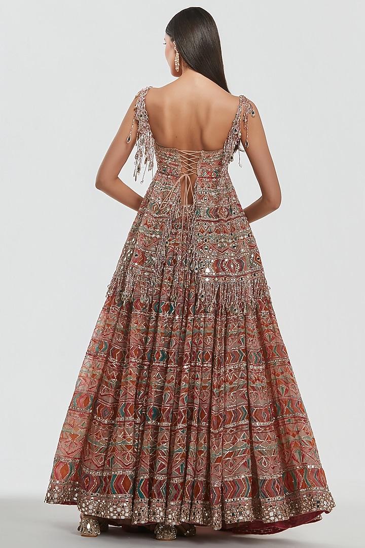 Multi-Colored Organza Mirror Work Bridal Lehenga Set by Abhinav Mishra at Pernia's Pop Up Shop