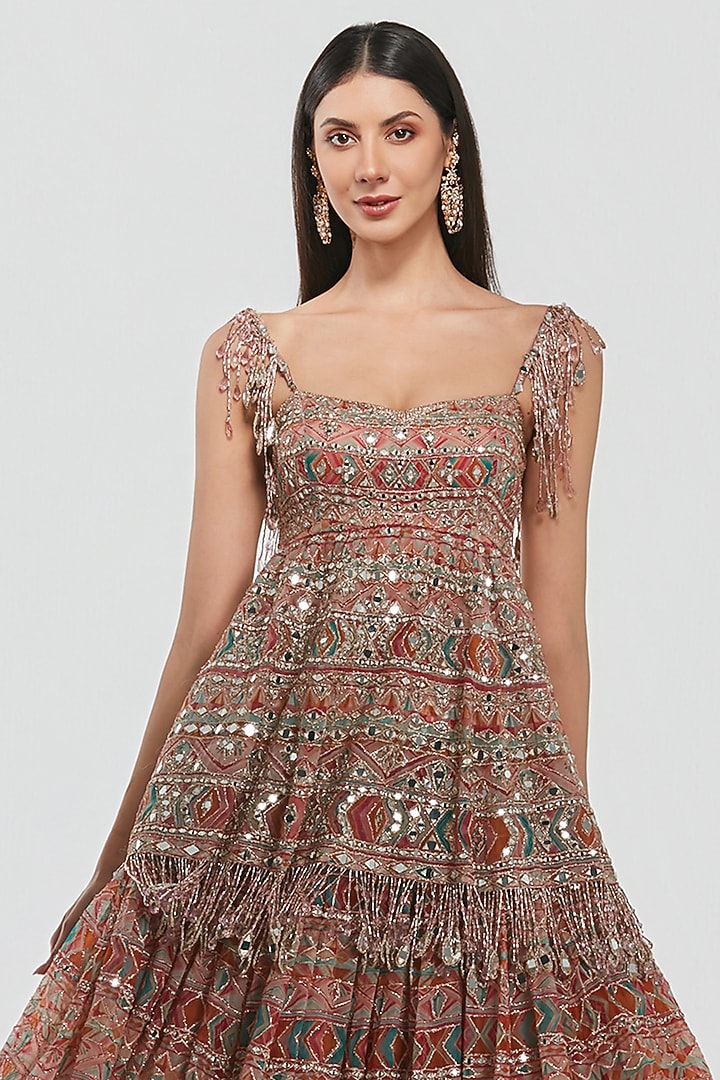 Multi-Colored Organza Mirror Work Bridal Lehenga Set by Abhinav Mishra at Pernia's Pop Up Shop