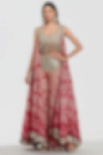 Multi-Colored Organza Zari Work Jacket Set by Abhinav Mishra at Pernia's Pop Up Shop