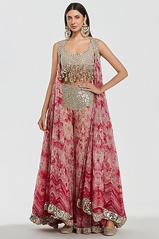 Multi-Colored Organza Zari Work Jacket Set by Abhinav Mishra