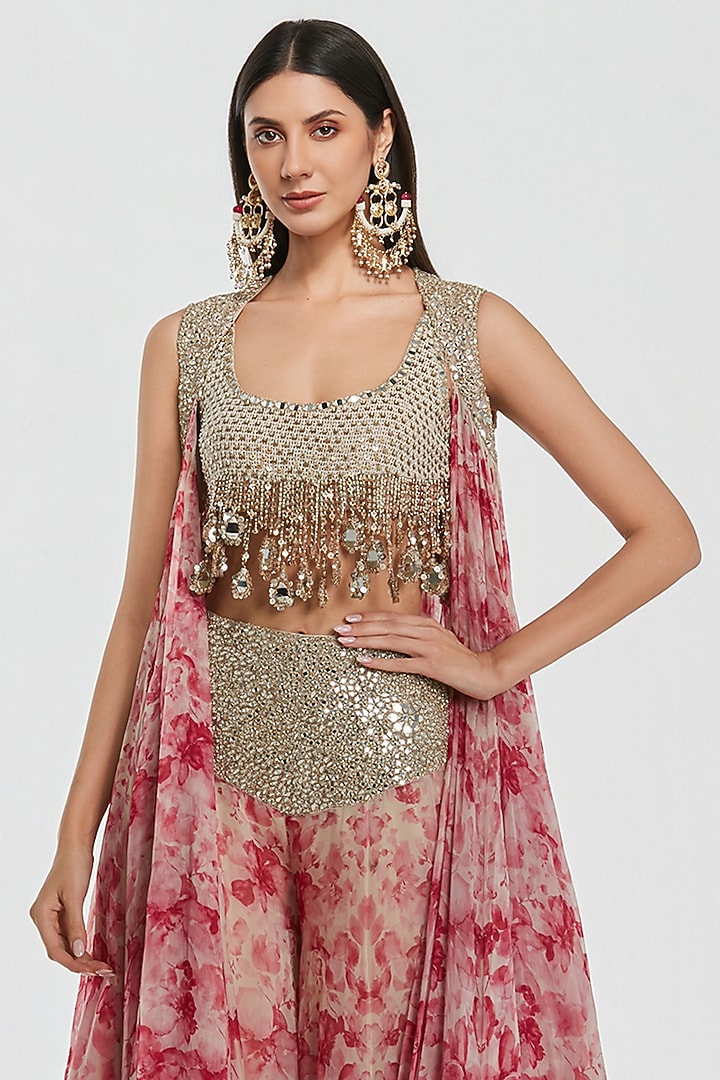 Multi-Colored Organza Zari Work Jacket Set by Abhinav Mishra at Pernia's Pop Up Shop