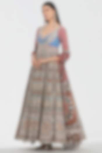 Multi-Colored Chanderi Mirror Work Bridal Anarkali Set by Abhinav Mishra at Pernia's Pop Up Shop