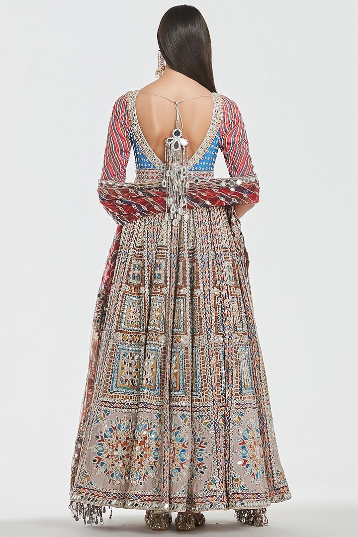Multi-Colored Chanderi Mirror Work Bridal Anarkali Set by Abhinav Mishra at Pernia's Pop Up Shop