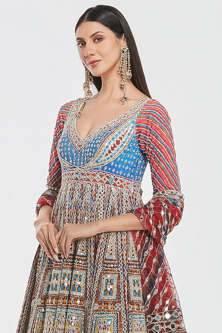 Multi-Colored Chanderi Mirror Work Bridal Anarkali Set by Abhinav Mishra at Pernia's Pop Up Shop