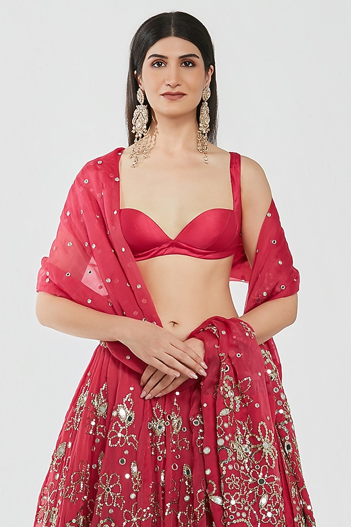 Rani Pink Chanderi Mirror Work Bridal Lehenga Set by Abhinav Mishra at Pernia's Pop Up Shop