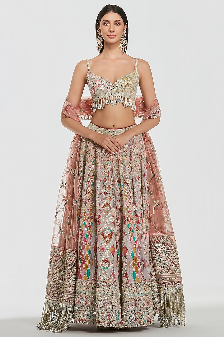 Multi-Colored Chanderi Mirror Work Bridal Lehenga Set by Abhinav Mishra at Pernia's Pop Up Shop