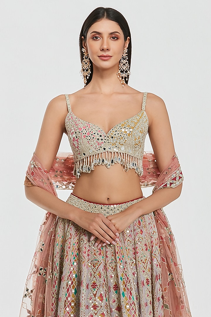 Multi-Colored Chanderi Mirror Work Bridal Lehenga Set by Abhinav Mishra at Pernia's Pop Up Shop