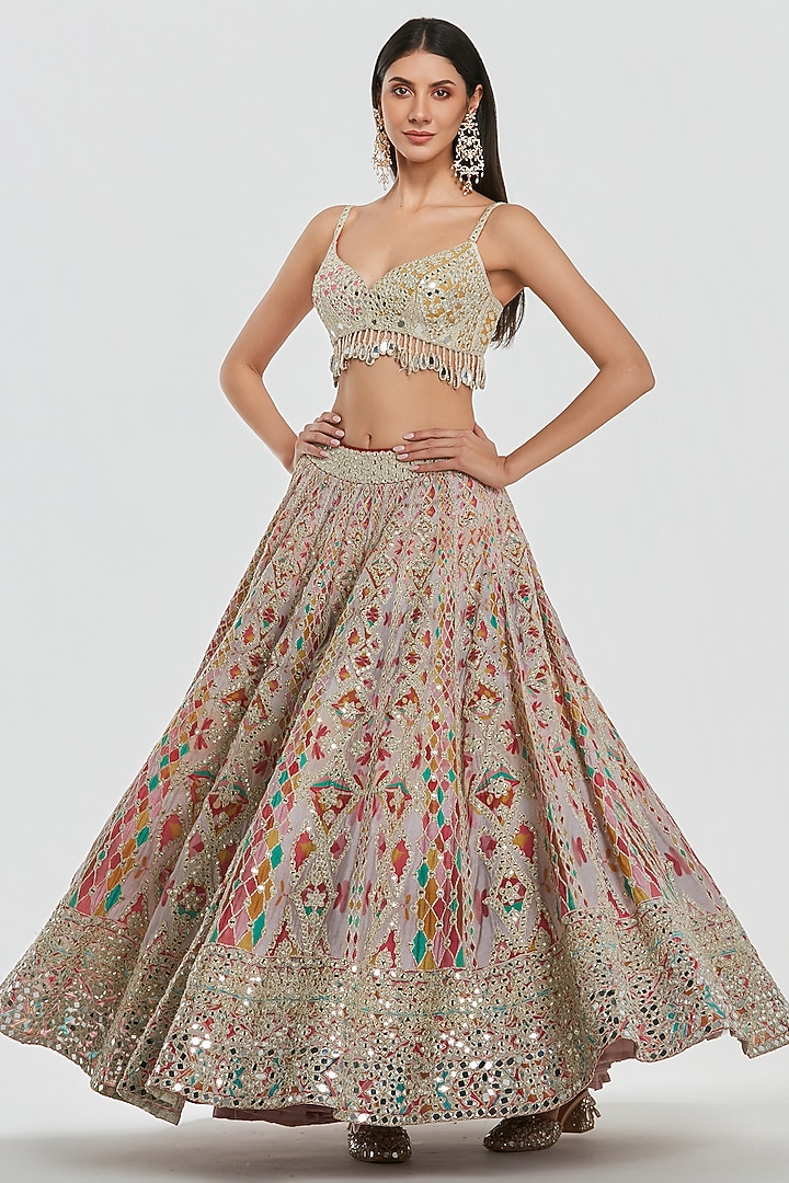 Multi-Colored Chanderi Mirror Work Bridal Lehenga Set by Abhinav Mishra at Pernia's Pop Up Shop