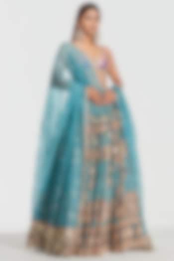 Multi-Colored Organza Mirror Work Bridal Lehenga Set by Abhinav Mishra at Pernia's Pop Up Shop