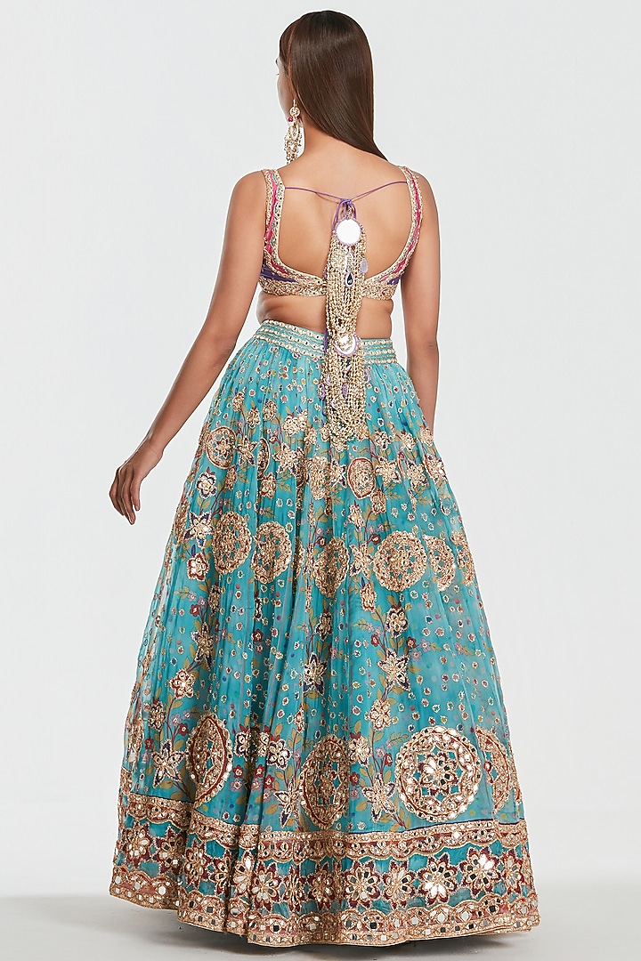 Multi-Colored Organza Mirror Work Bridal Lehenga Set by Abhinav Mishra at Pernia's Pop Up Shop