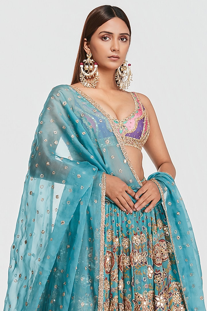 Multi-Colored Organza Mirror Work Bridal Lehenga Set by Abhinav Mishra at Pernia's Pop Up Shop