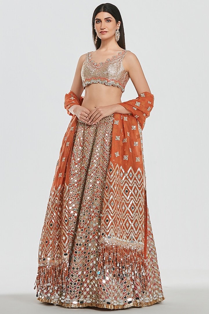 Multi-Colored Chanderi Mirror Work Bridal Lehenga Set by Abhinav Mishra at Pernia's Pop Up Shop