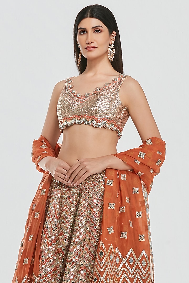 Multi-Colored Chanderi Mirror Work Bridal Lehenga Set by Abhinav Mishra at Pernia's Pop Up Shop