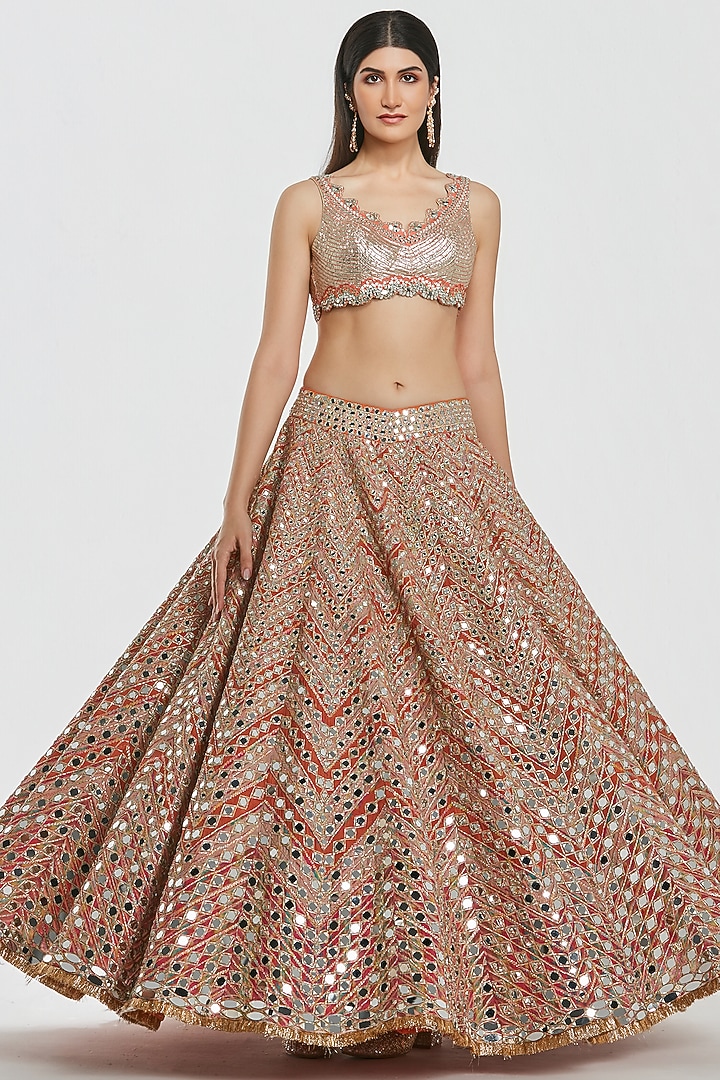 Multi-Colored Chanderi Mirror Work Bridal Lehenga Set by Abhinav Mishra at Pernia's Pop Up Shop