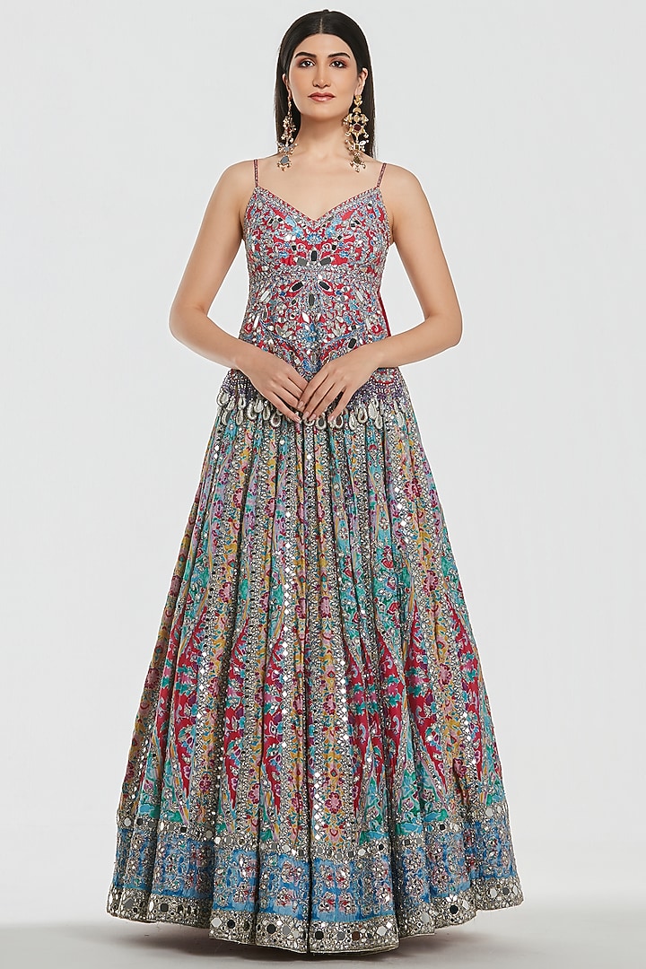 Multi-Colored Chanderi Mirror Work Bridal Lehenga Set by Abhinav Mishra at Pernia's Pop Up Shop