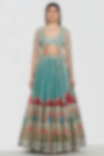 Multi-Colored Chanderi Mirror Work Bridal Lehenga Set by Abhinav Mishra at Pernia's Pop Up Shop