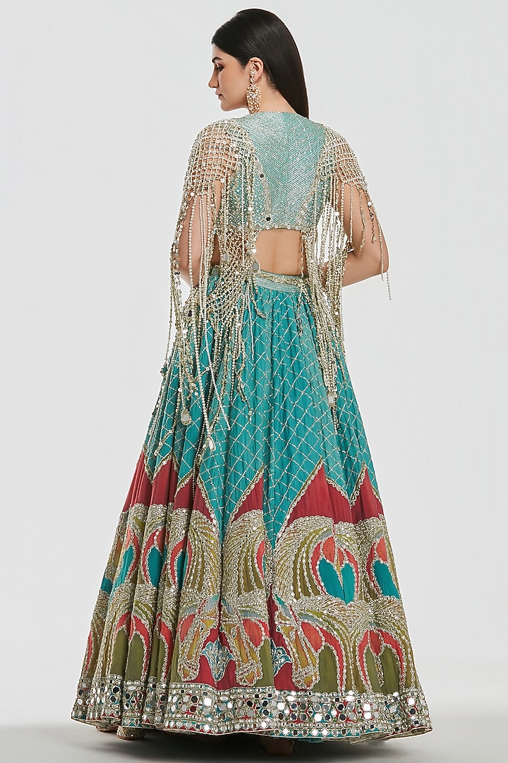 Multi-Colored Chanderi Mirror Work Bridal Lehenga Set by Abhinav Mishra at Pernia's Pop Up Shop