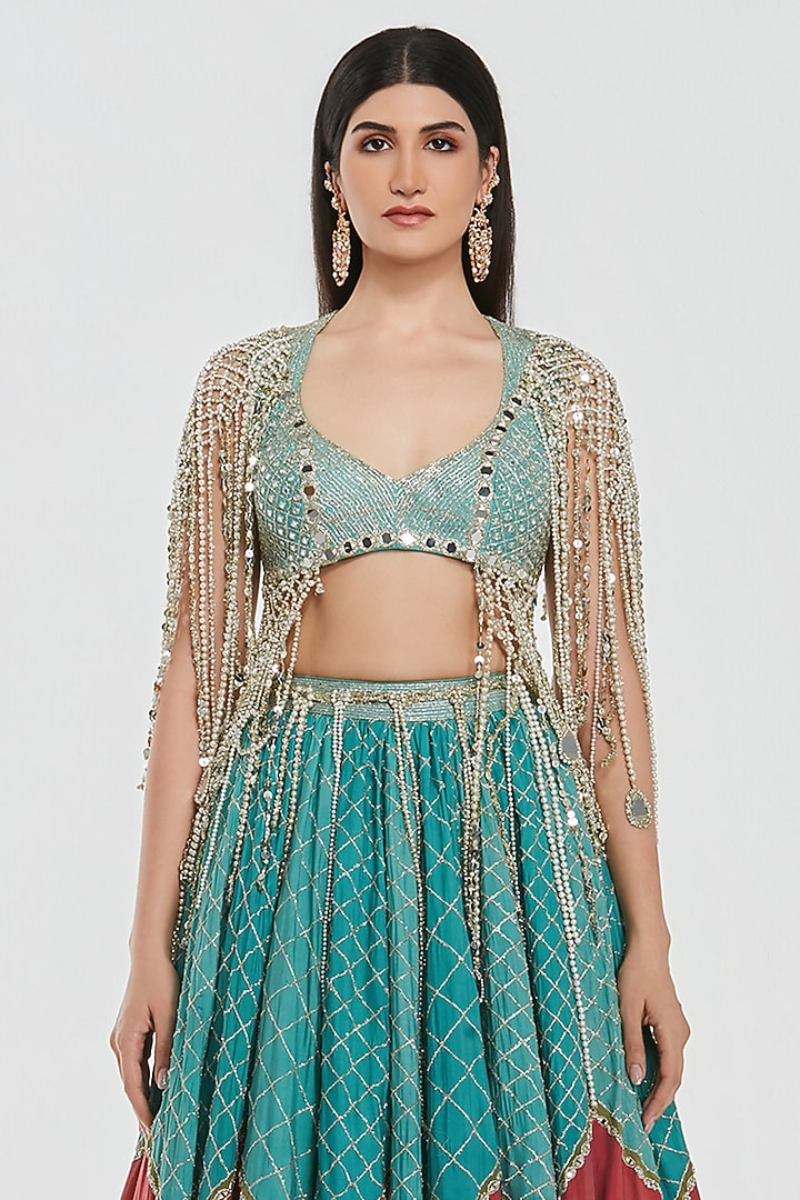 Multi-Colored Chanderi Mirror Work Bridal Lehenga Set by Abhinav Mishra at Pernia's Pop Up Shop