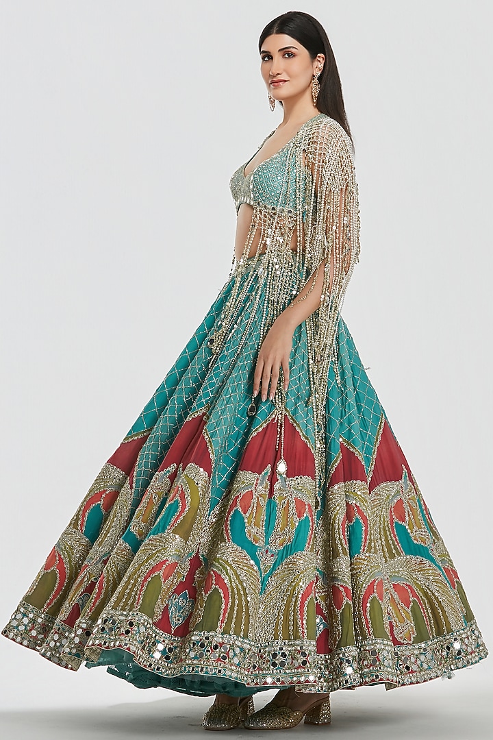 Multi-Colored Chanderi Mirror Work Bridal Lehenga Set by Abhinav Mishra at Pernia's Pop Up Shop