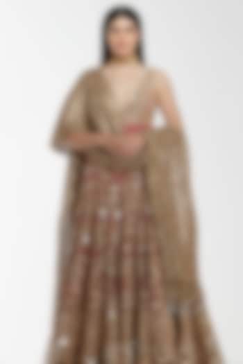 Hot Pink Net Mirror Work Bridal Anarkali Set by Abhinav Mishra at Pernia's Pop Up Shop