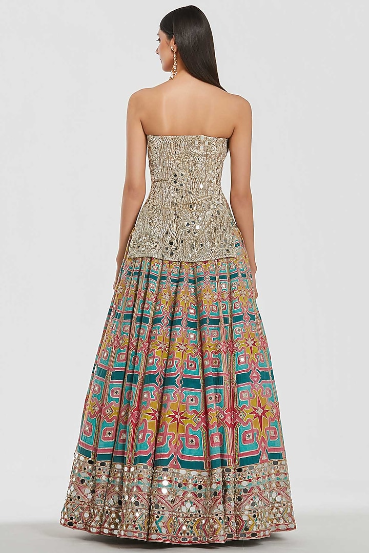 Multi-Colored Chanderi Mirror Work Bridal Lehenga Set by Abhinav Mishra at Pernia's Pop Up Shop