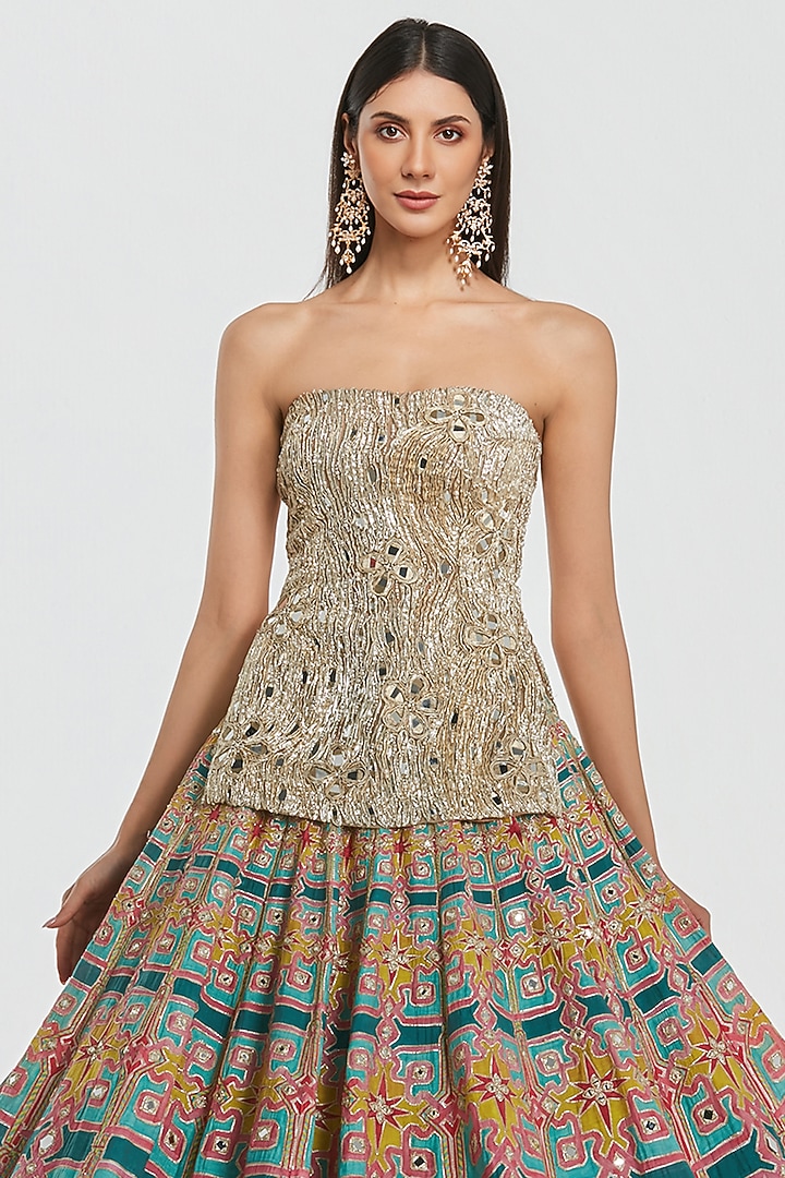 Multi-Colored Chanderi Mirror Work Bridal Lehenga Set by Abhinav Mishra at Pernia's Pop Up Shop