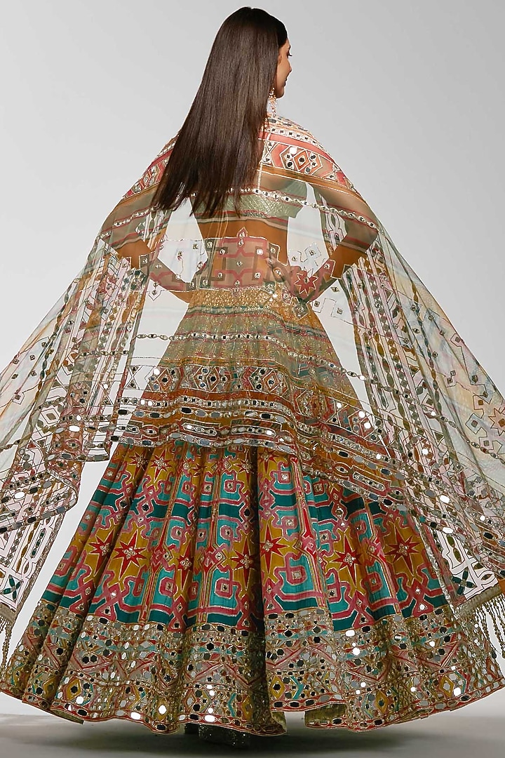 Multi-Colored Chanderi Mirror Work Bridal Lehenga Set by Abhinav Mishra at Pernia's Pop Up Shop