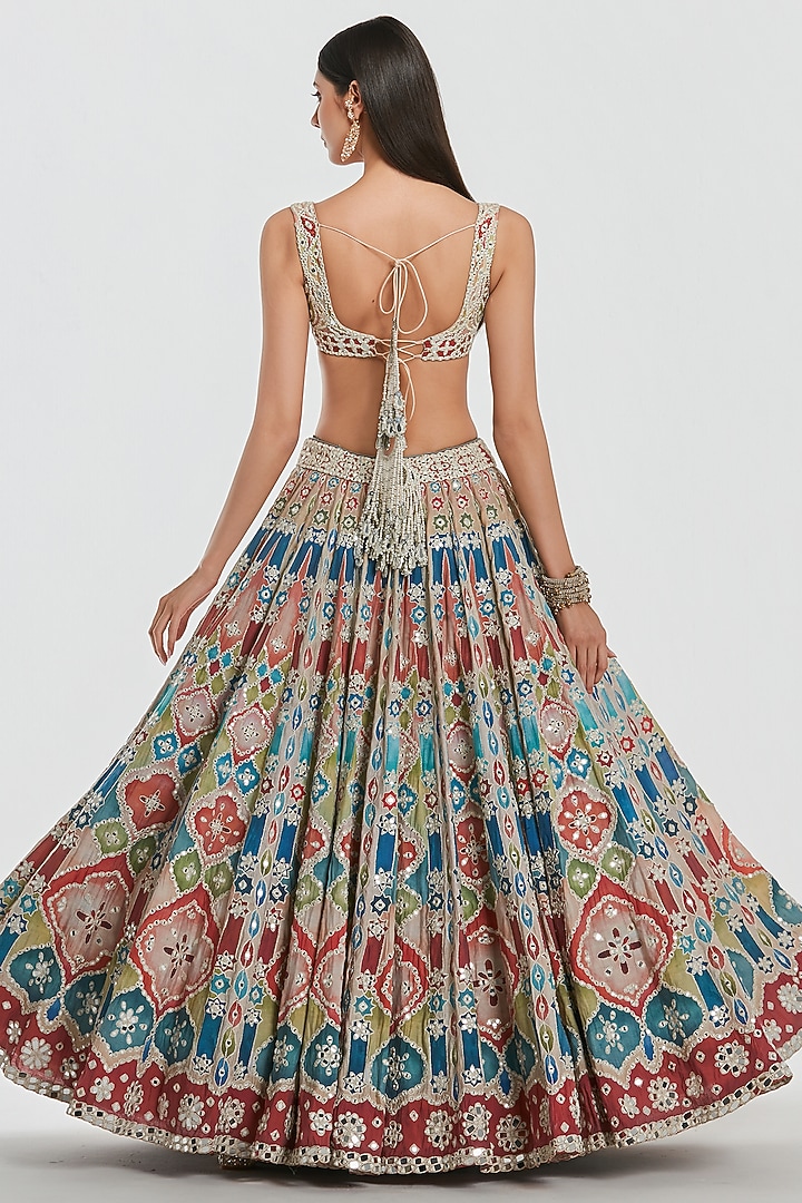 Multi-Colored Chanderi Mirror Work Bridal Lehenga Set by Abhinav Mishra at Pernia's Pop Up Shop