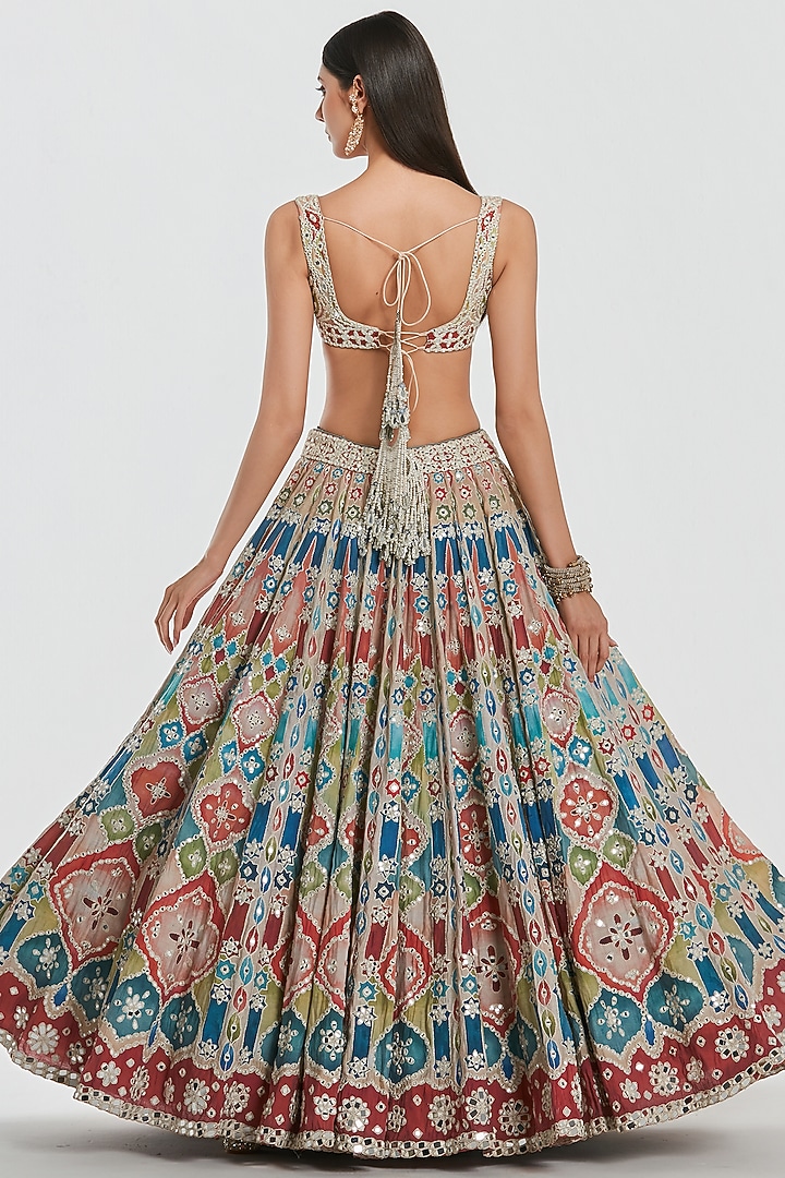 Multi-Colored Chanderi Mirror Work Bridal Lehenga Set by Abhinav Mishra at Pernia's Pop Up Shop