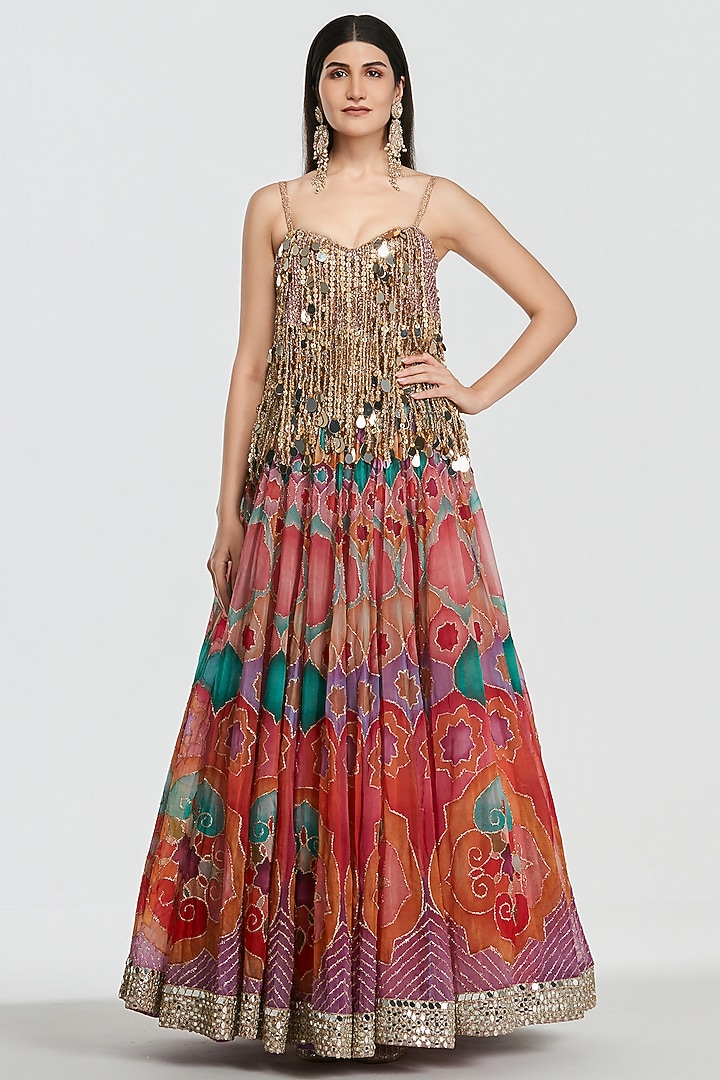 Multi-Colored Organza Sequins Work Bridal Lehenga Set by Abhinav Mishra at Pernia's Pop Up Shop