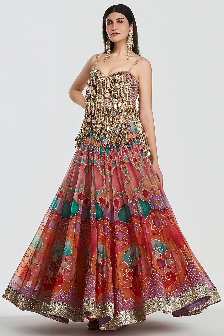 Multi-Colored Organza Sequins Work Bridal Lehenga Set by Abhinav Mishra at Pernia's Pop Up Shop