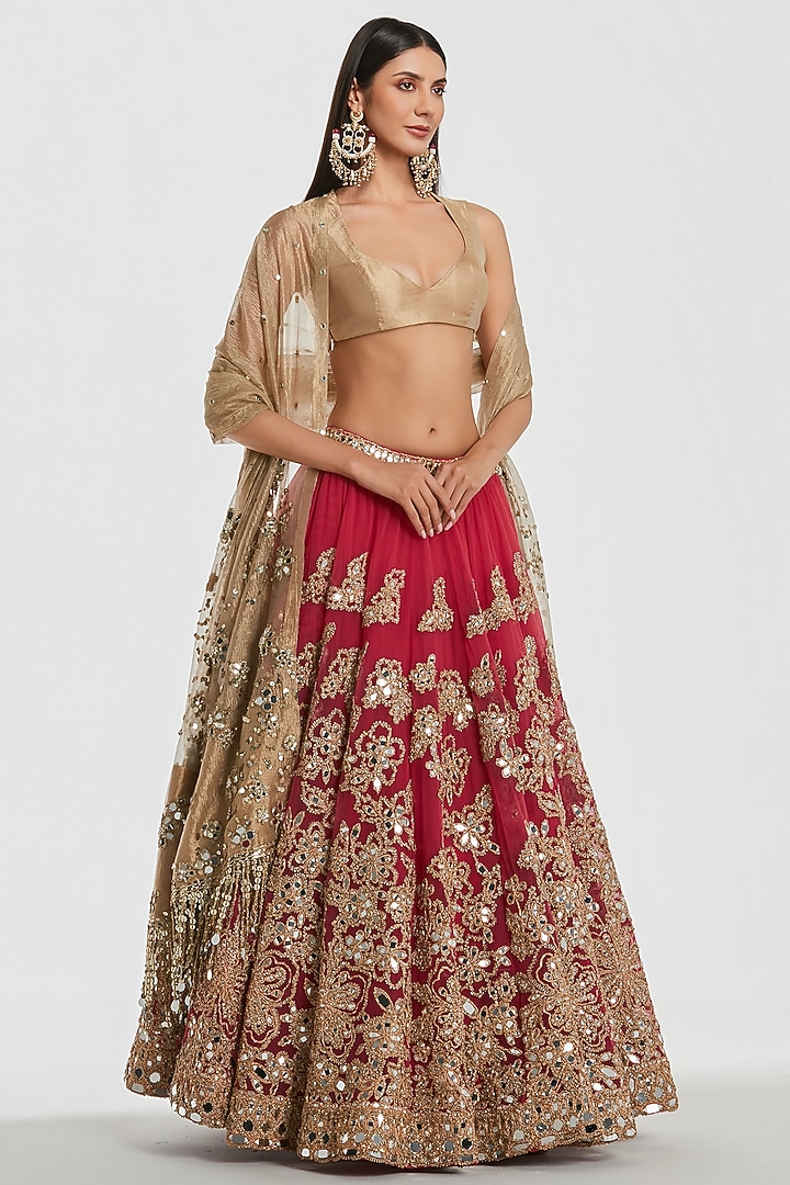 Multi-Colored Net Mirror Work Bridal Lehenga Set by Abhinav Mishra at Pernia's Pop Up Shop