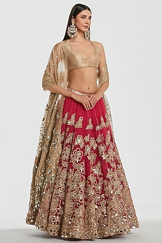 Multi-Colored Net Mirror Work Lehenga Set by Abhinav Mishra