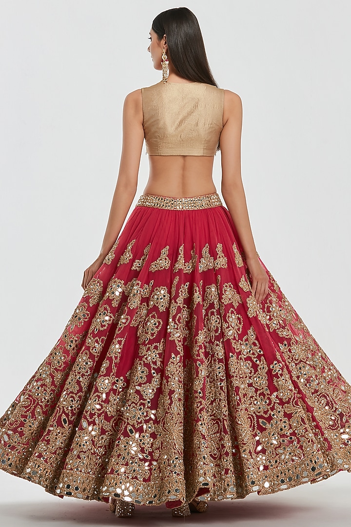 Multi-Colored Net Mirror Work Bridal Lehenga Set by Abhinav Mishra at Pernia's Pop Up Shop