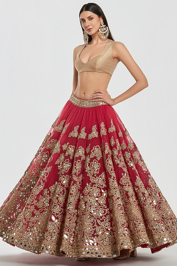 Multi-Colored Net Mirror Work Bridal Lehenga Set by Abhinav Mishra at Pernia's Pop Up Shop