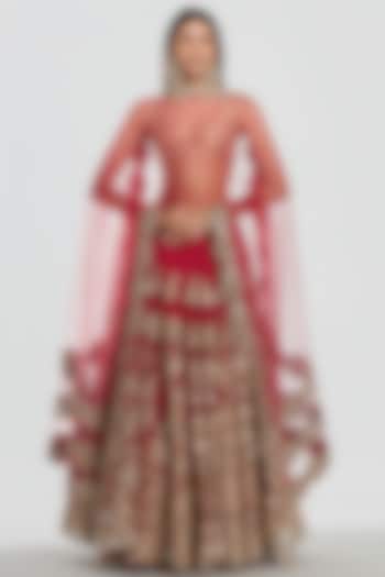 Hot Pink Net Mirror Work Bridal Lehenga Set by Abhinav Mishra at Pernia's Pop Up Shop