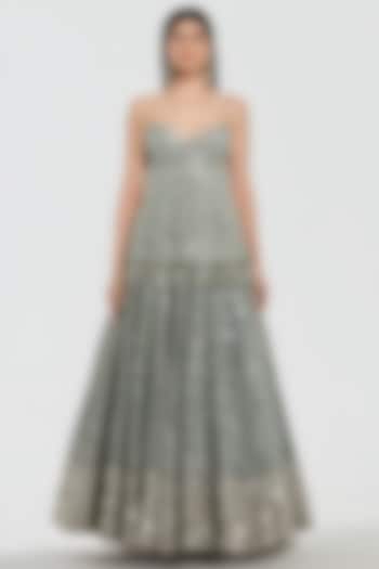 Powder Blue Net Mirror Work Bridal Lehenga Set by Abhinav Mishra at Pernia's Pop Up Shop