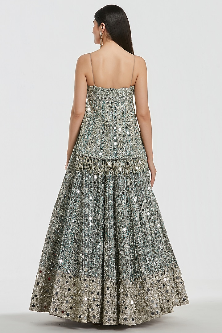 Powder Blue Net Mirror Work Bridal Lehenga Set by Abhinav Mishra at Pernia's Pop Up Shop