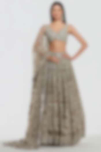 Champagne Gold Net Mirror Work Bridal Lehenga Set by Abhinav Mishra at Pernia's Pop Up Shop