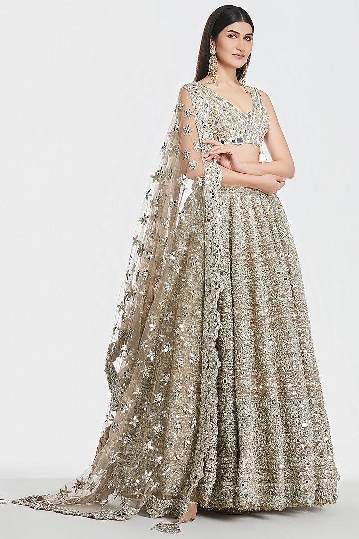 Champagne Gold Net Gota Work Bridal Lehenga Set by Abhinav Mishra at Pernia's Pop Up Shop
