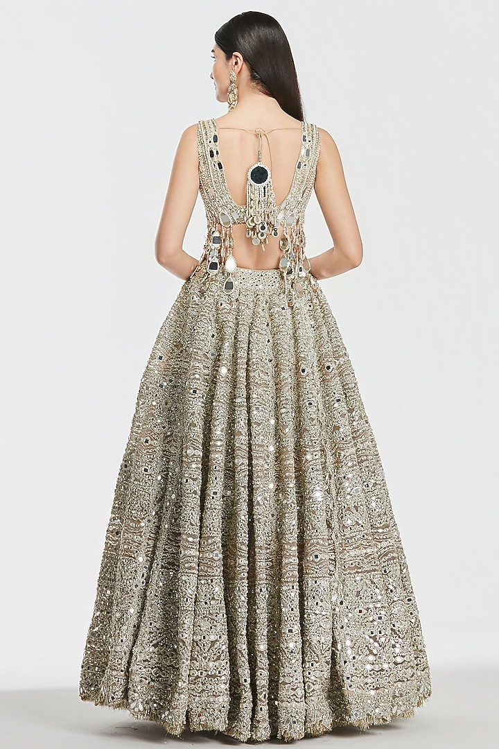 Champagne Gold Net Gota Work Bridal Lehenga Set by Abhinav Mishra at Pernia's Pop Up Shop