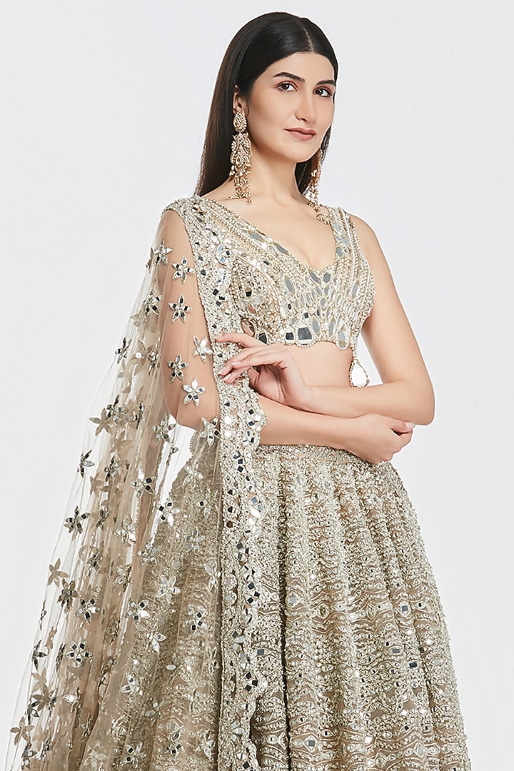 Champagne Gold Net Gota Work Bridal Lehenga Set by Abhinav Mishra at Pernia's Pop Up Shop