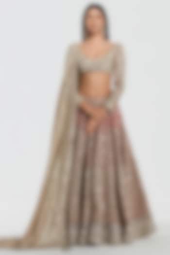 Powder Pink Net Mirror Work Bridal Lehenga Set by Abhinav Mishra at Pernia's Pop Up Shop